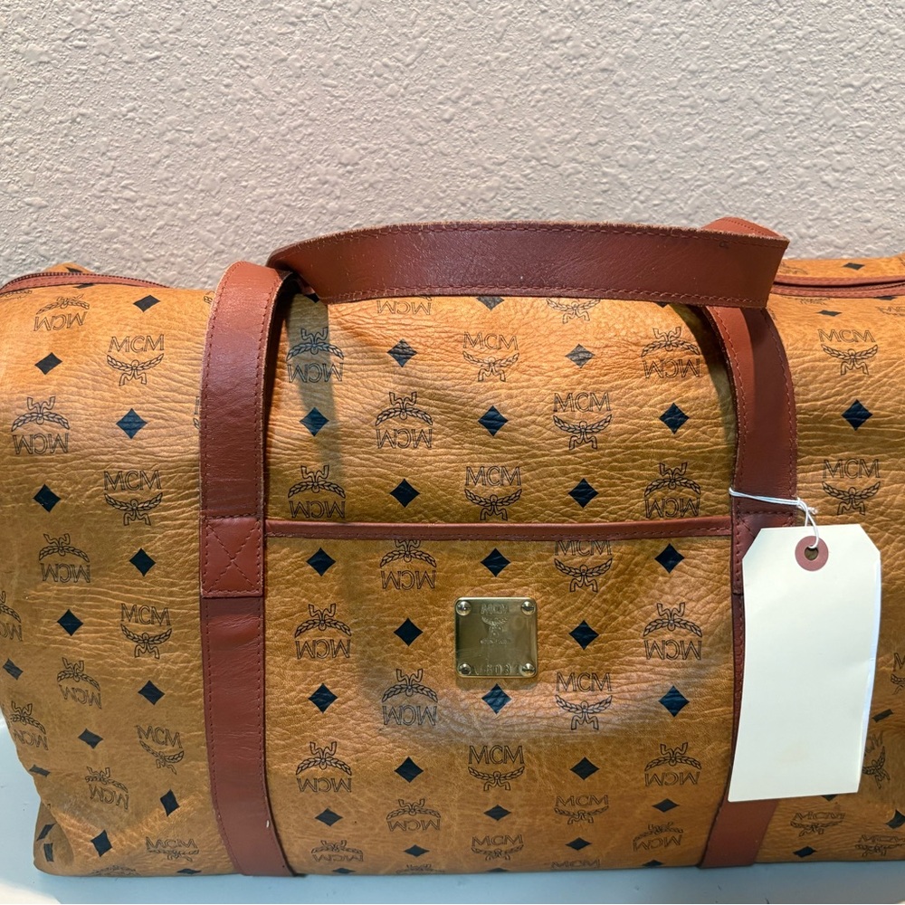 MCM Visetos Cognac Brown Monogram Duffel Bag